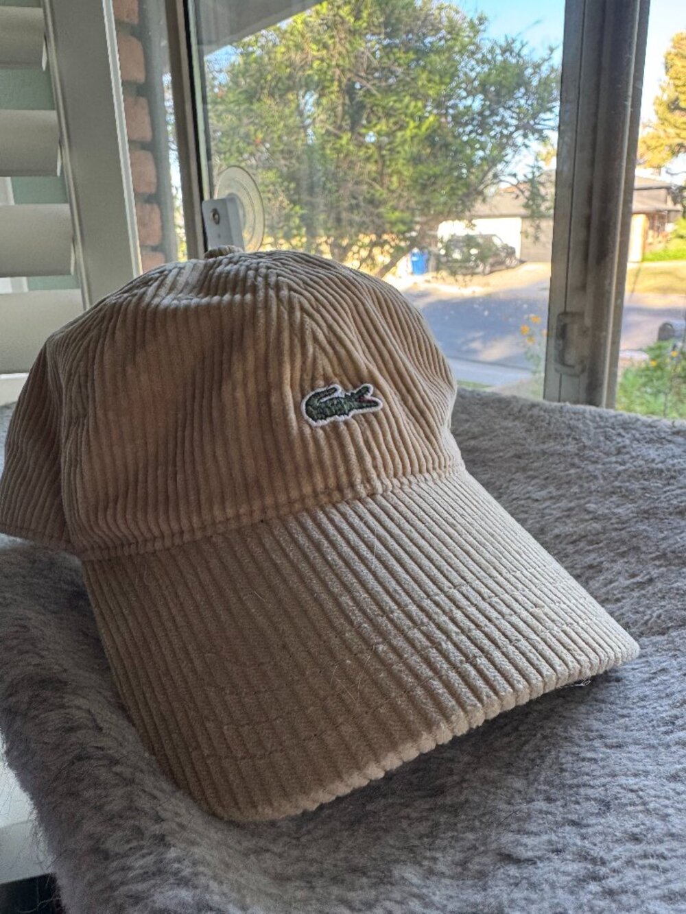 Lacoste Corduroy Cap Tan Beige Unisex Adjustable Strapback One Size
